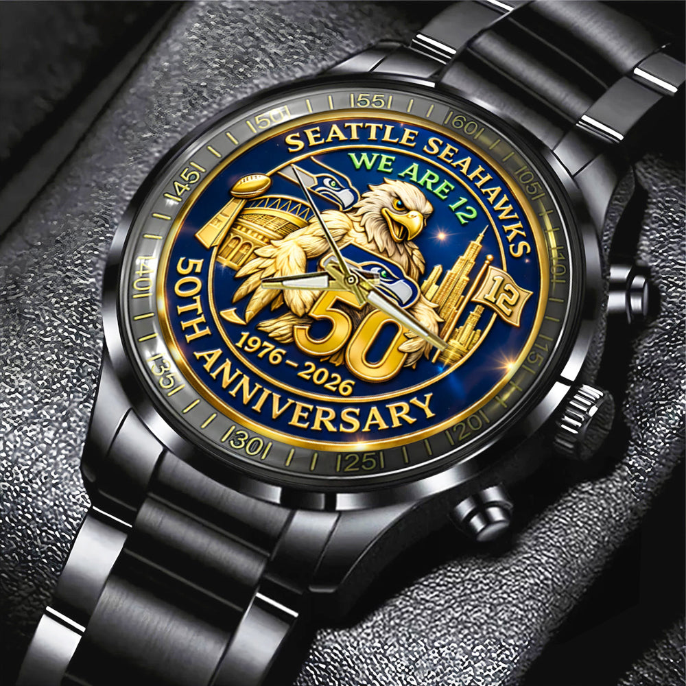 Seattle Seahawks 50th Anniversary Black Stainless Steel Watch - MAITM14412
