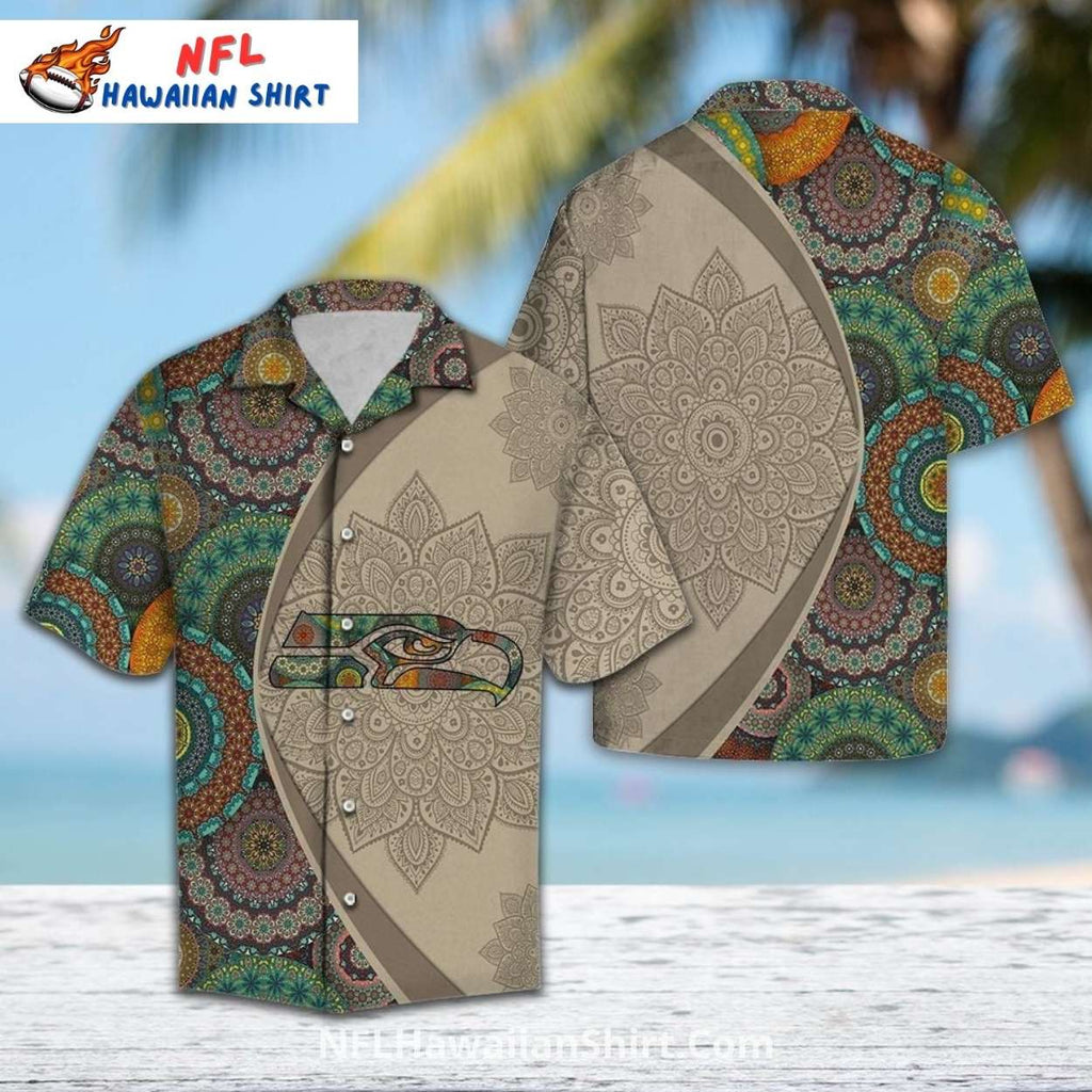 Seattle Seahawks Aloha Shirt Boho Mandala Beige Pattern