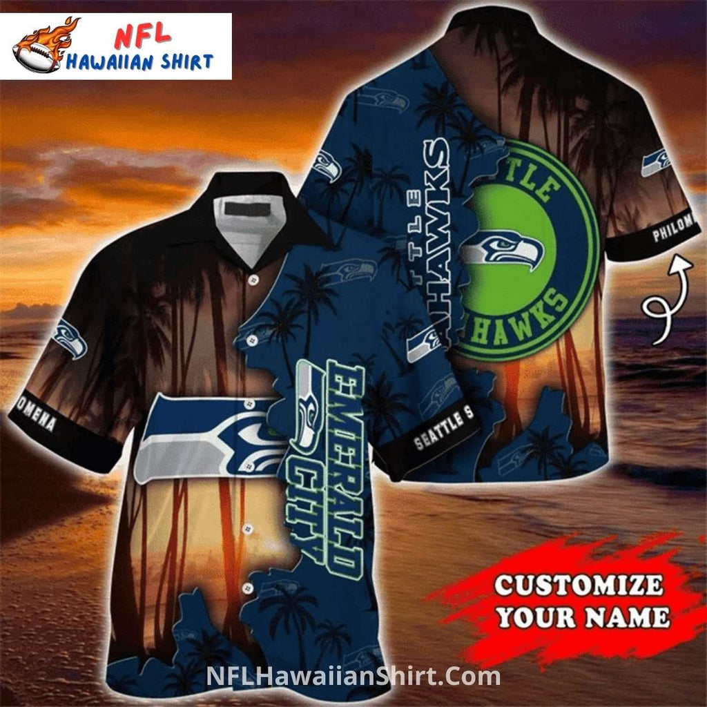 Seattle Seahawks Aloha Shirt Emerald City Sunset Design
