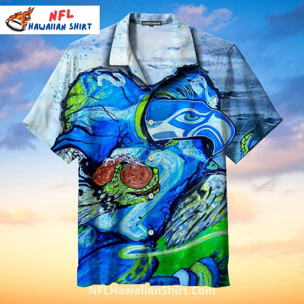 Seattle Seahawks Aloha Shirt Fierce Hawk Battle Art