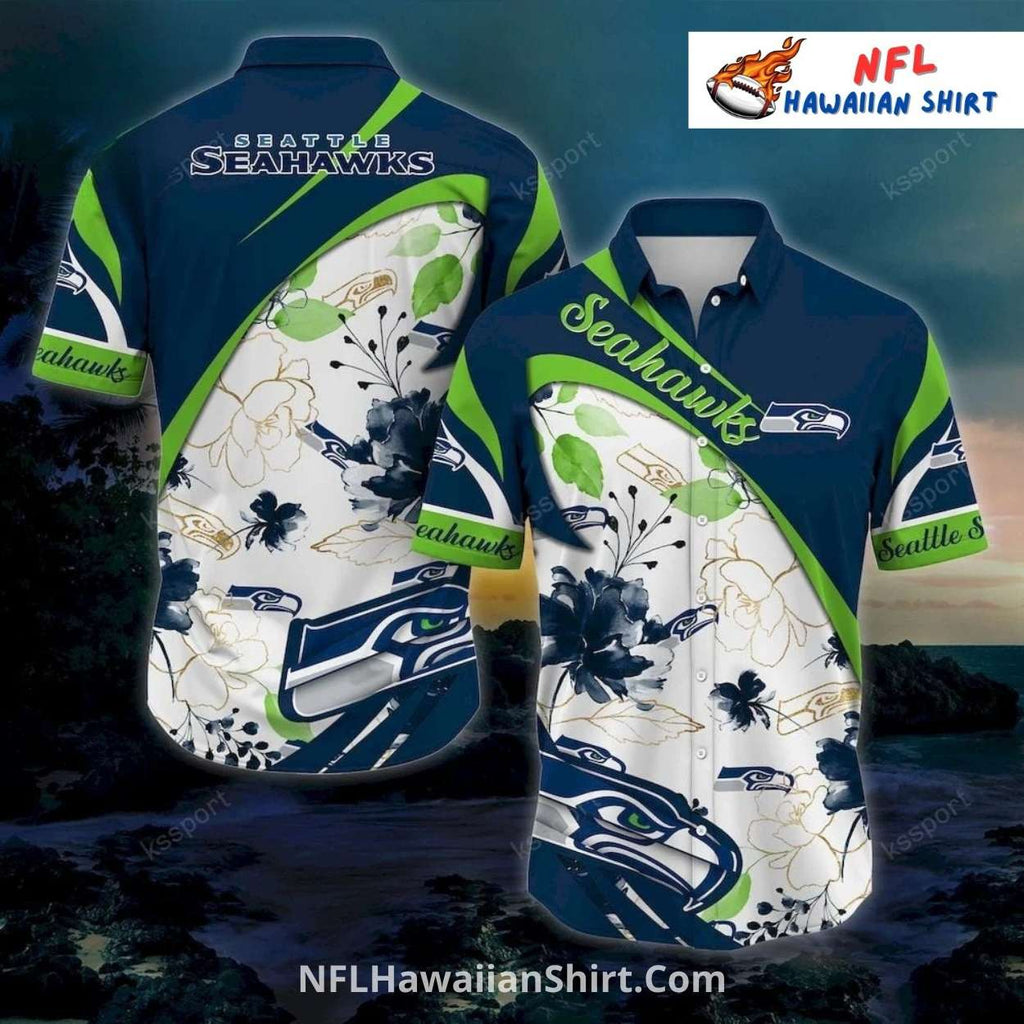 Seattle Seahawks Aloha Shirt Floral Navy And White