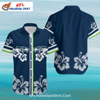 Seattle Seahawks Aloha Shirt Navy Blue Hibiscus Floral