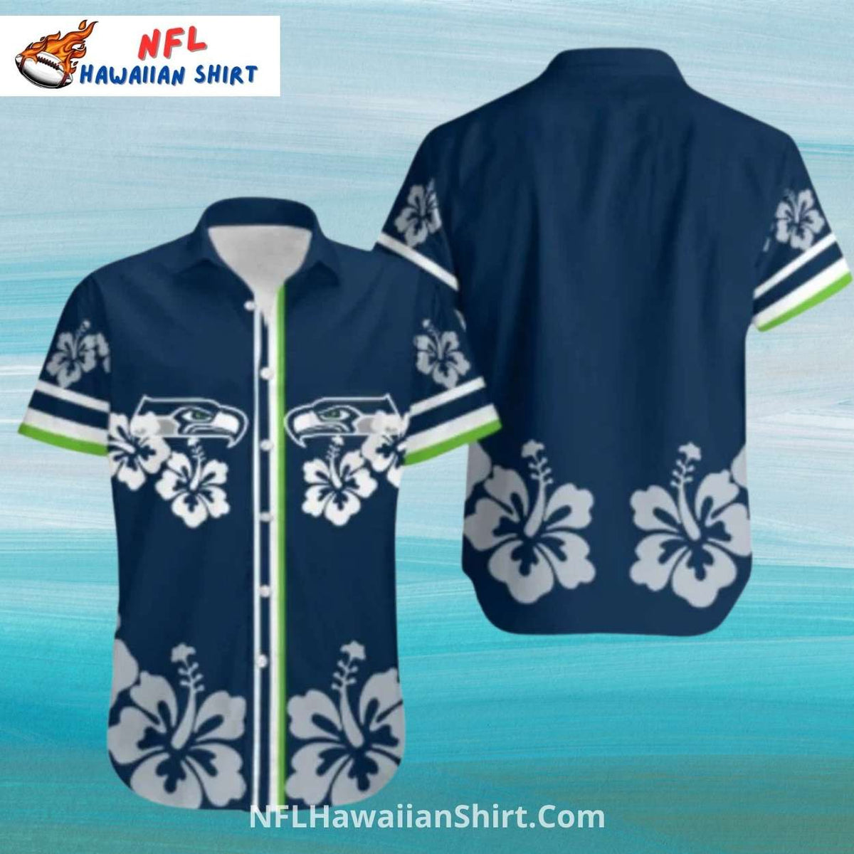 Seattle Seahawks Aloha Shirt Navy Blue Hibiscus Floral