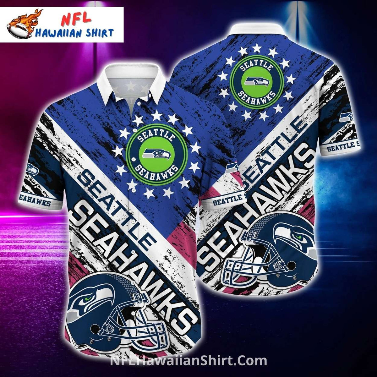Seattle Seahawks Aloha Shirt Patriotic Blue And White