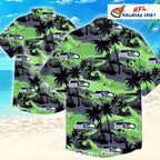Seattle Seahawks Aloha Shirt Tropical Green Palm Beach Theme