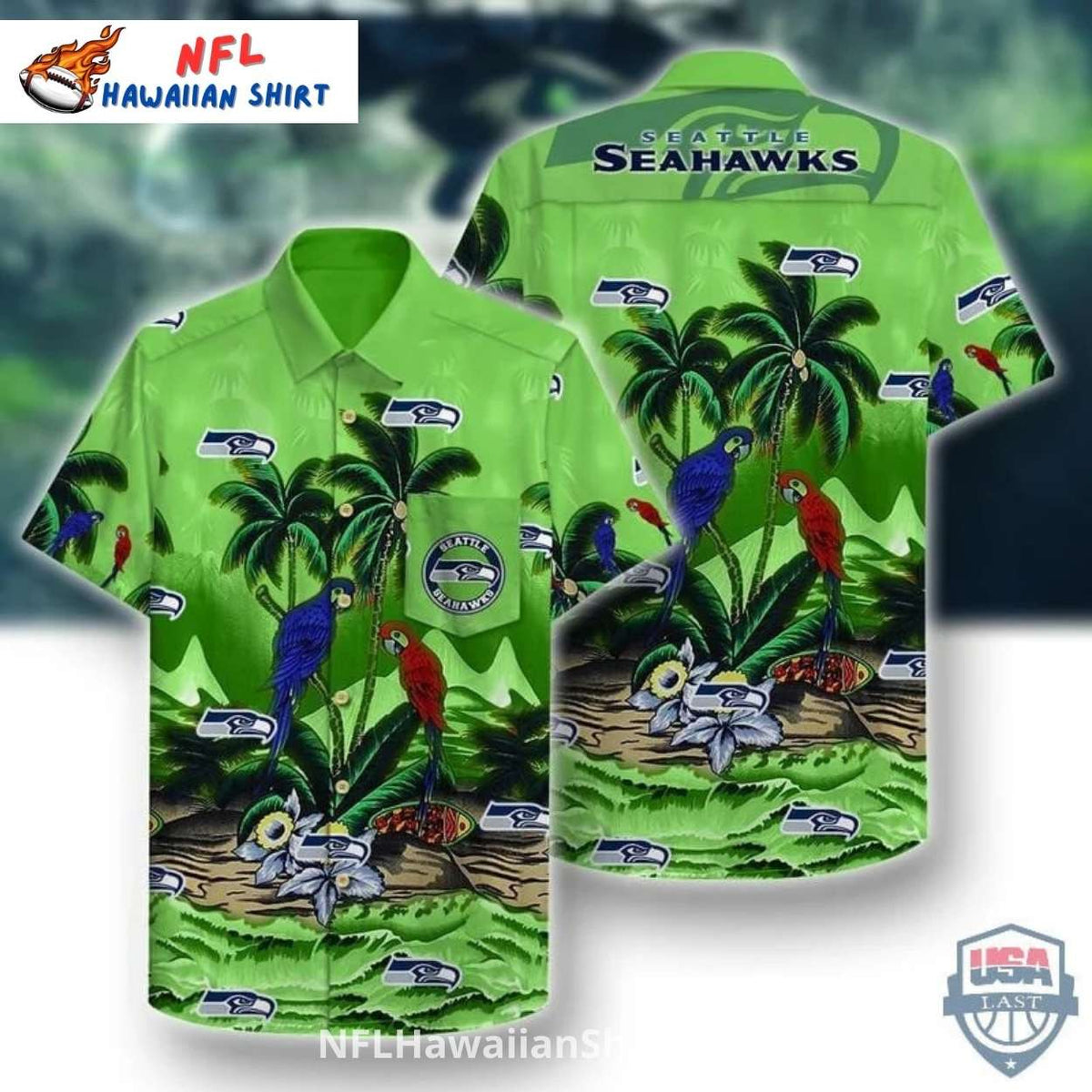 Seattle Seahawks Aloha Shirt Tropical Parrots Palm Island