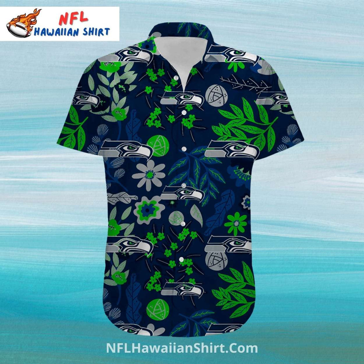 Seattle Seahawks Aloha Shirt With Dark Green Leafy Nature Print