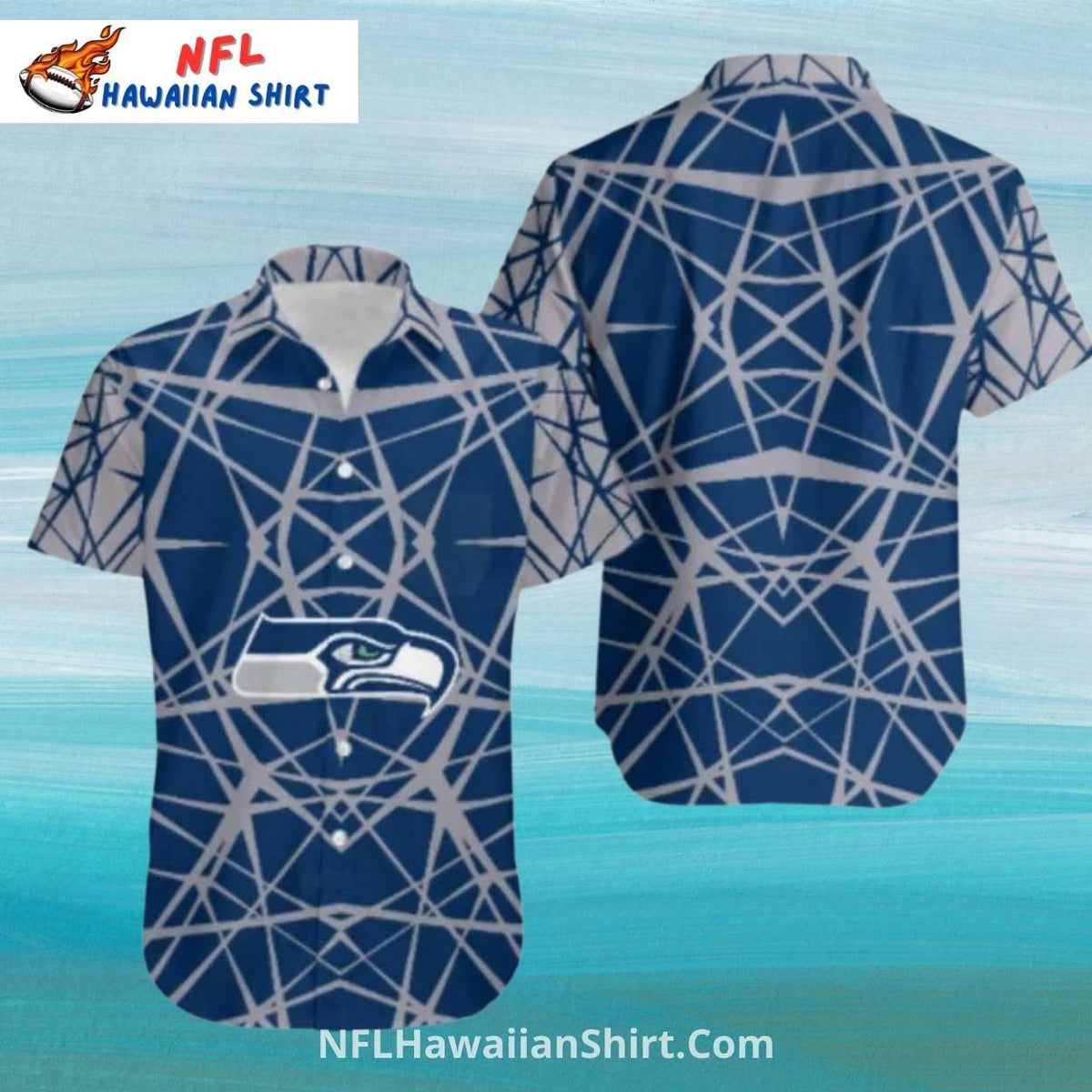 Seattle Seahawks Aloha Shirt With Geometric Blue Web Pattern