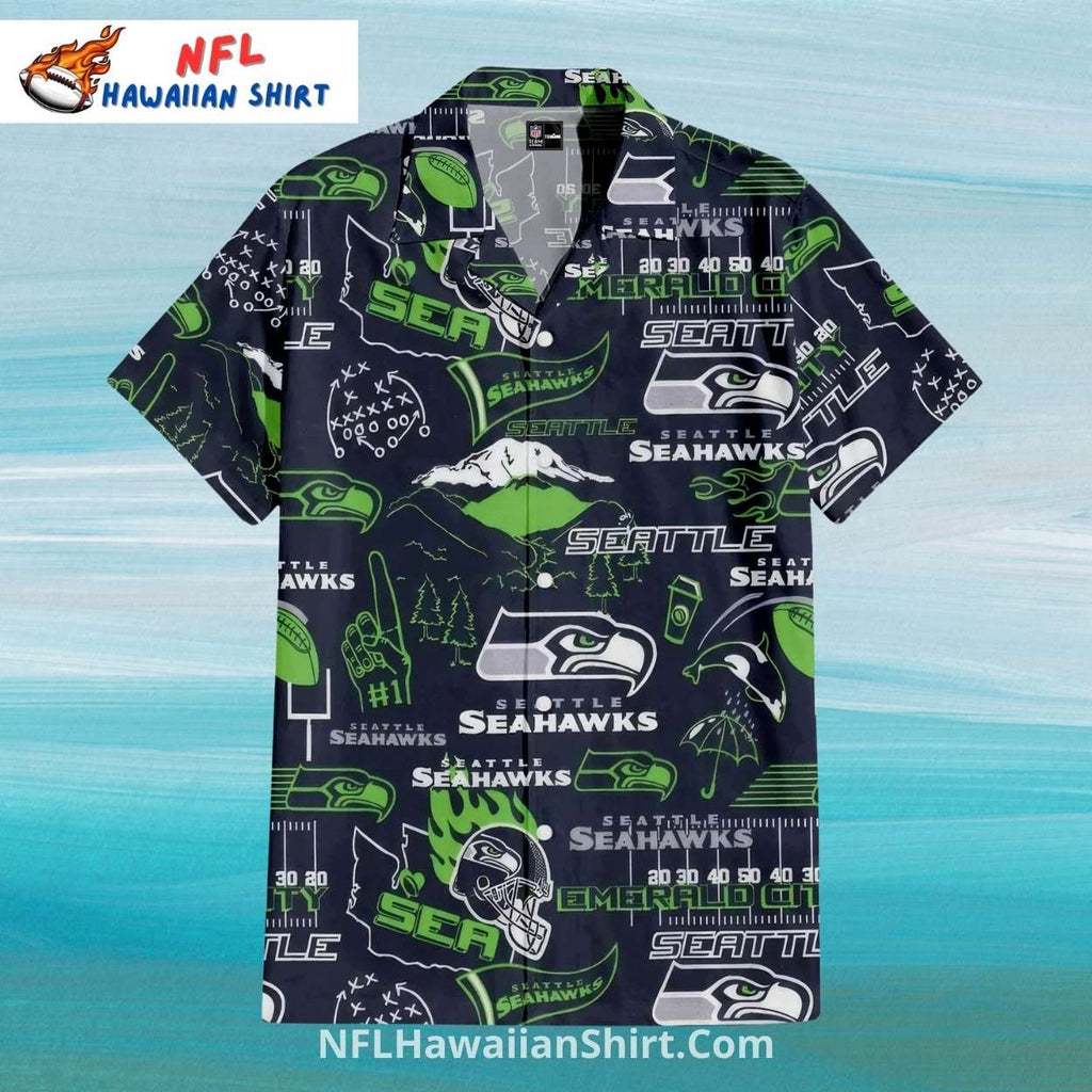 Seattle Seahawks Aloha Shirt With Retro Football Elements