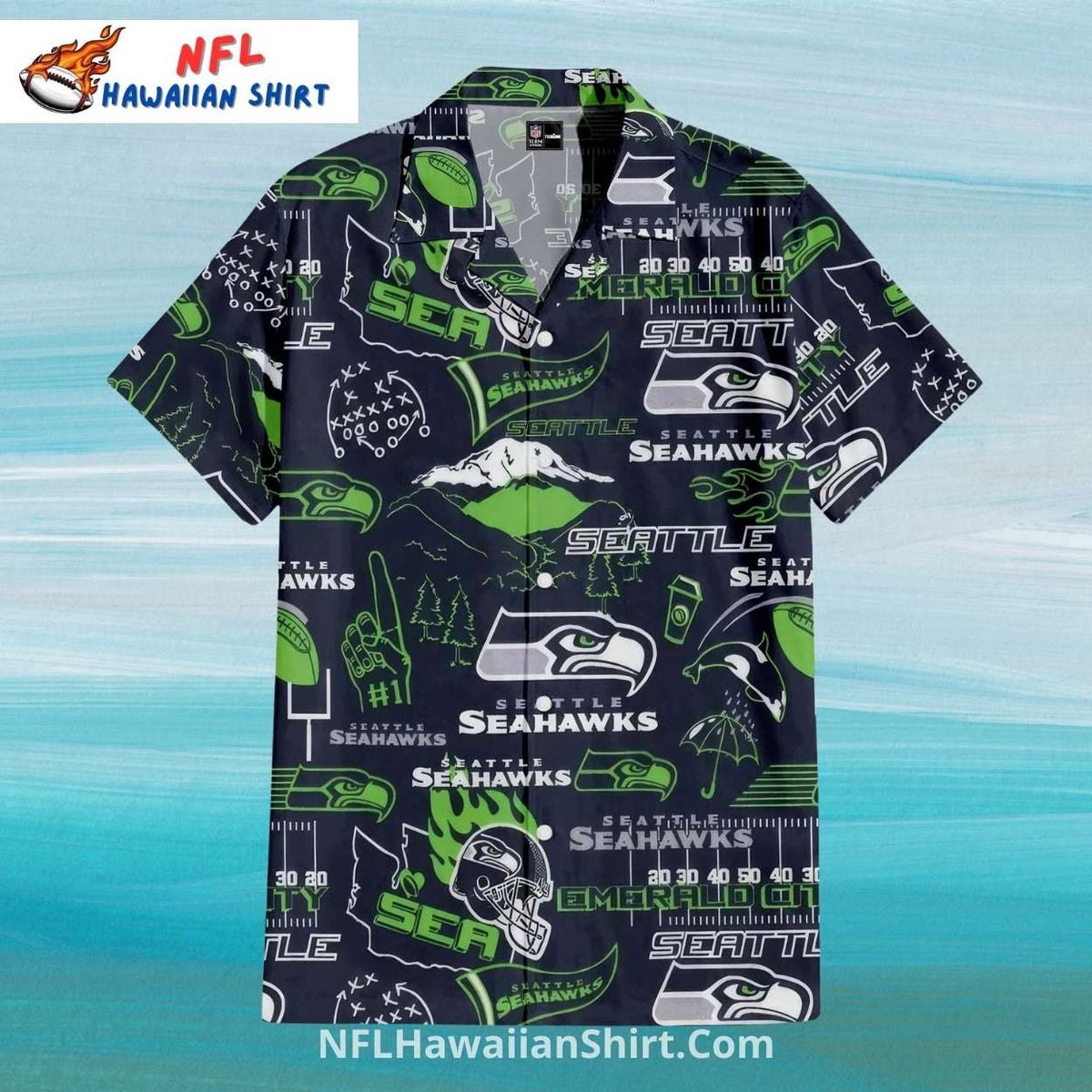 Seattle Seahawks Aloha Shirt With Retro Football Elements
