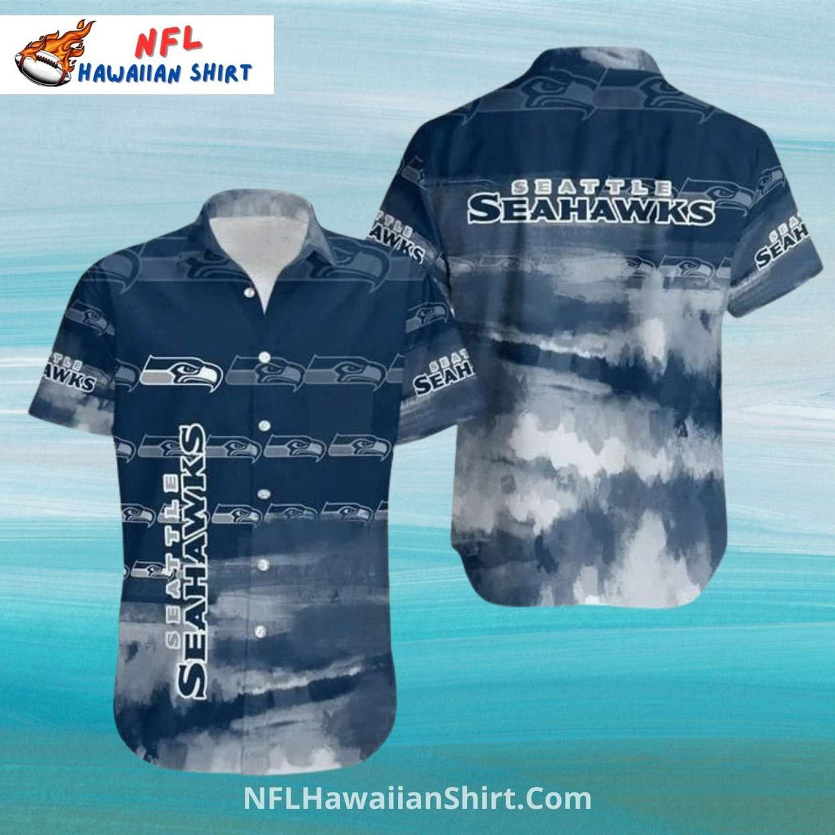 Seattle Seahawks Aloha Shirt With Watercolor Blue Gradient Effect