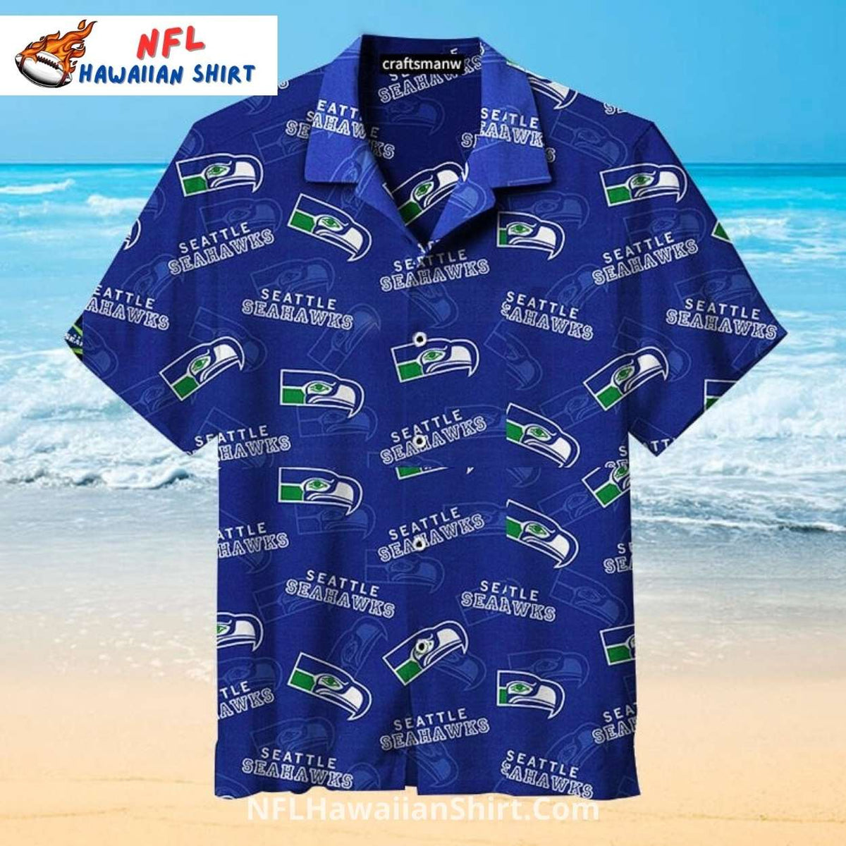 Seattle Seahawks Blue Logo Beach Aloha Shirt