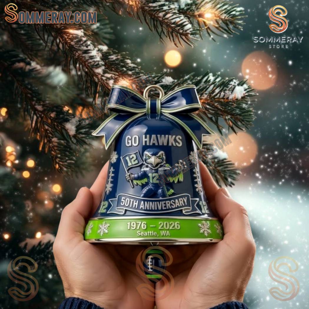 Seattle Seahawks Go Hawks 1976-2026 50th Anniversary Bell Ornament