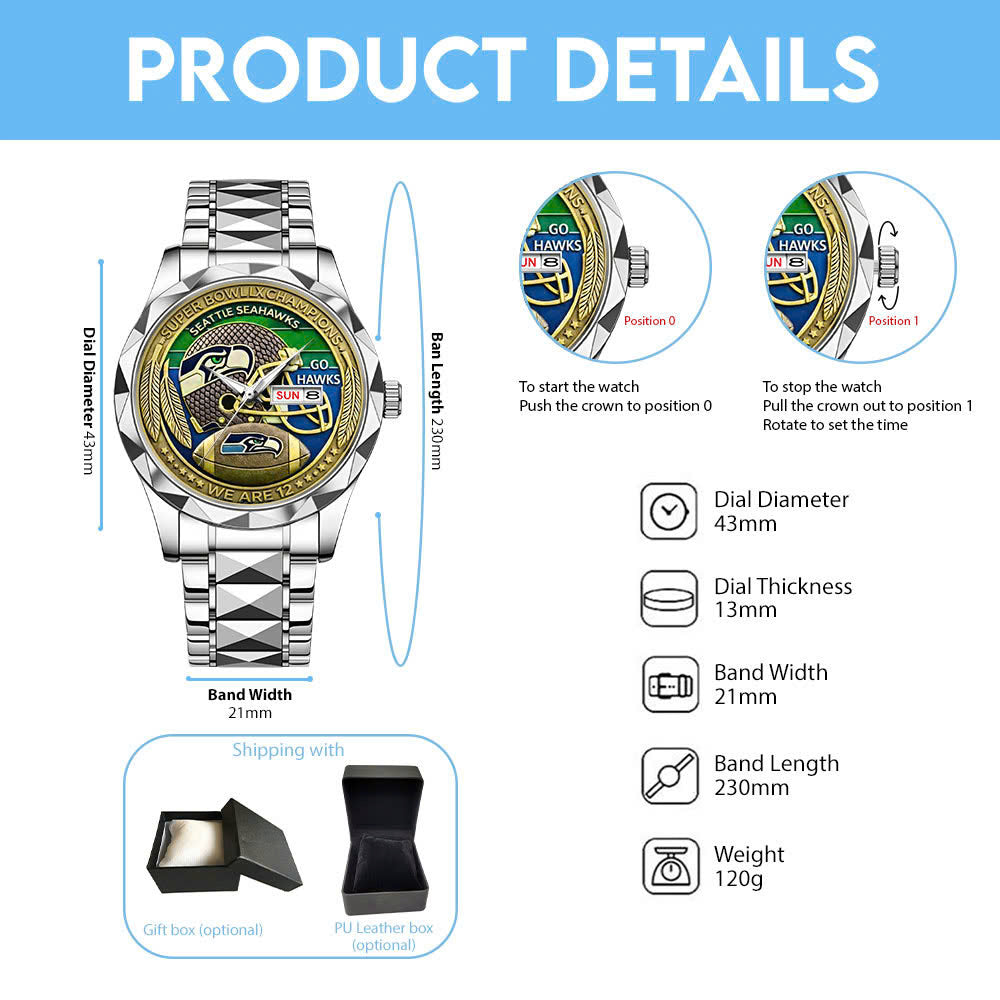 Seattle Seahawks Super Bowl LX Champions - Alloy Luxury Quartz Watch - MAITM14762