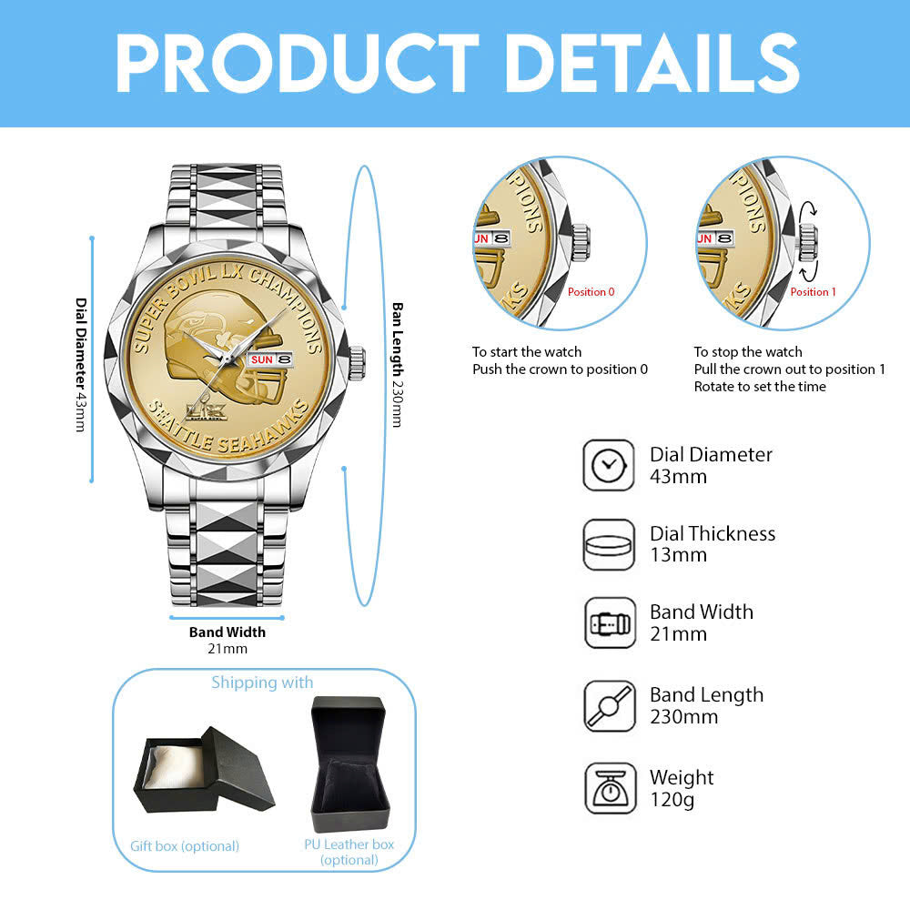Seattle Seahawks Super Bowl LX Champions Alloy Luxury Quartz Watch - MAITM14774