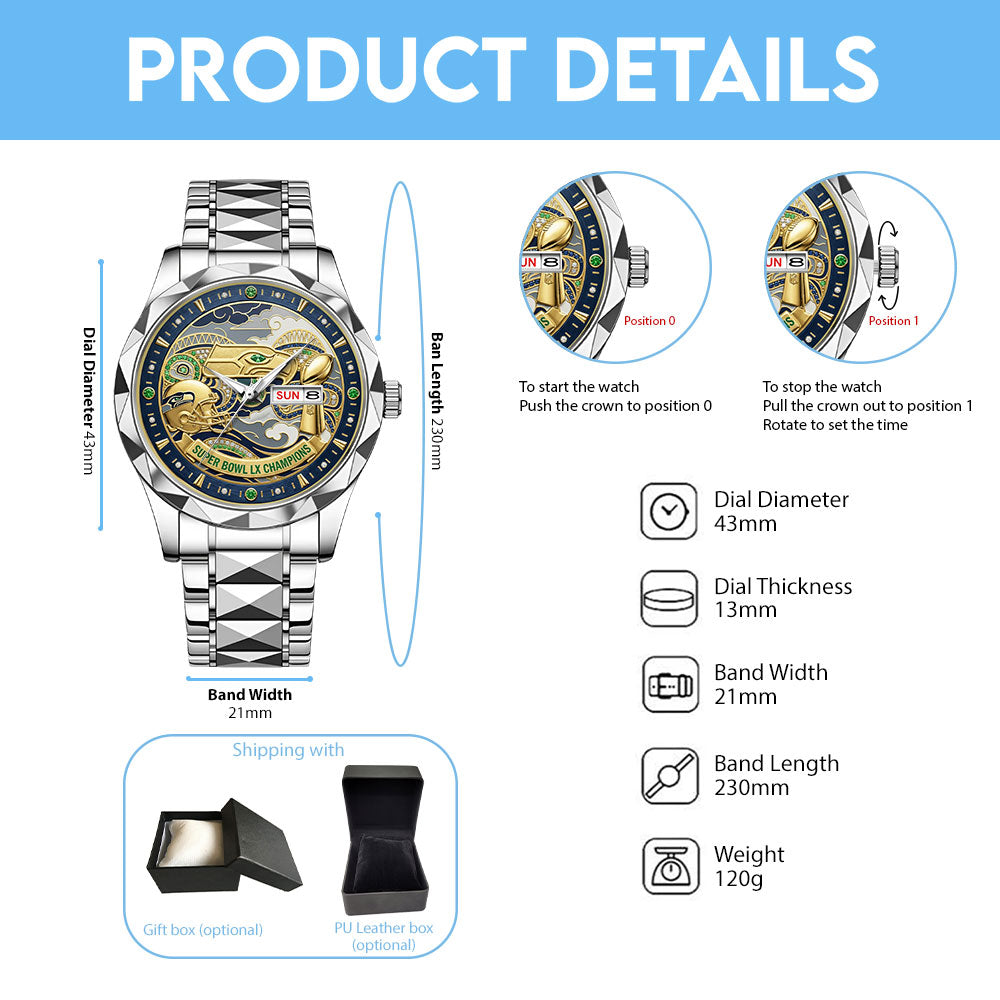Seattle Seahawks Super Bowl LX Champions Alloy Luxury Quartz Watch - MAITM14776