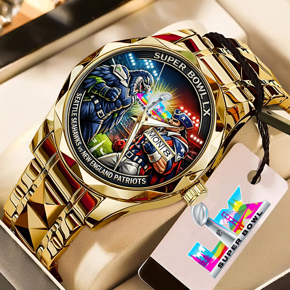 Seattle Seahawks x New England Patriots Super Bowl LX 2025 Alloy Luxury Quartz Watch - TMTHU3475