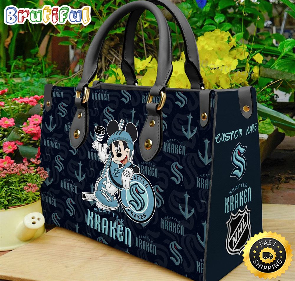 Seattle Kraken NHL Mickey Women Leather Hand Bag