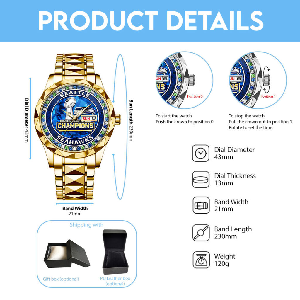 Seattle Seahawks Alloy Luxury Quartz Watch - GNE5099