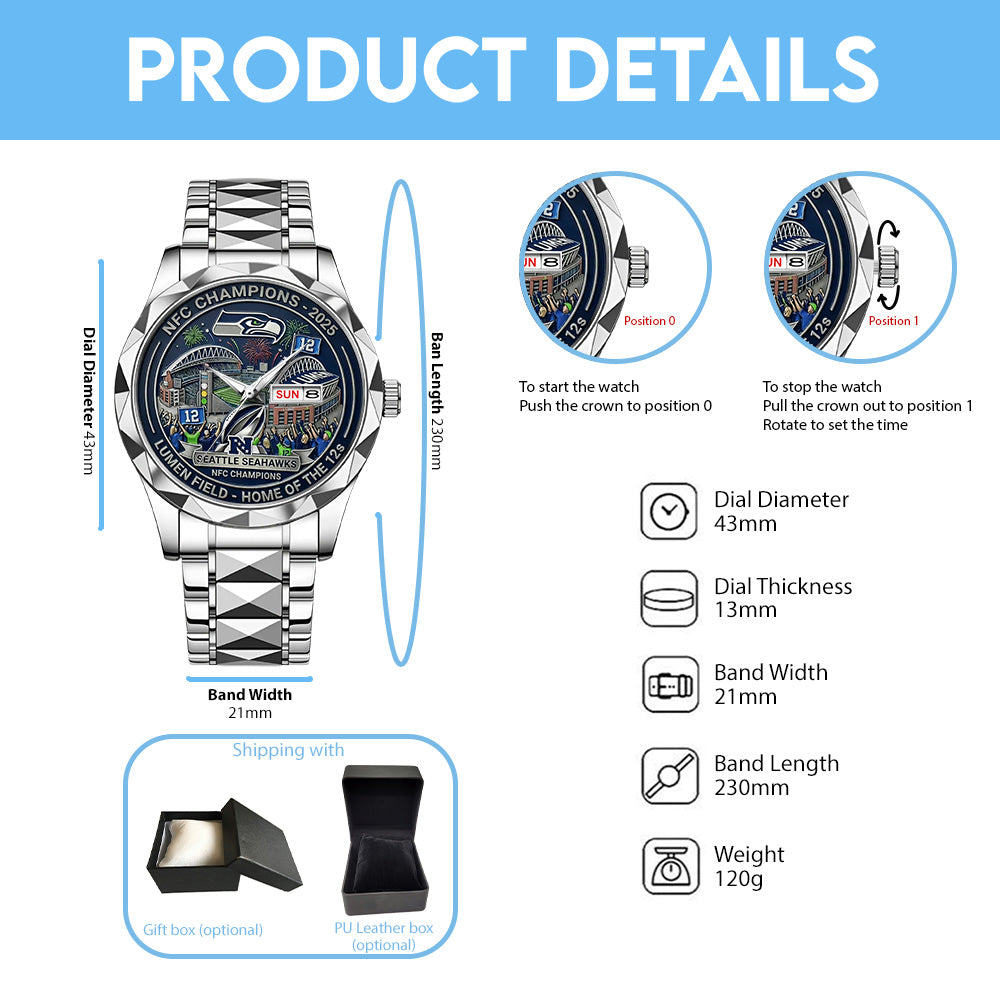 Seattle Seahawks 2025 NFC Champions Alloy Luxury Quartz Watch - TANTN20674