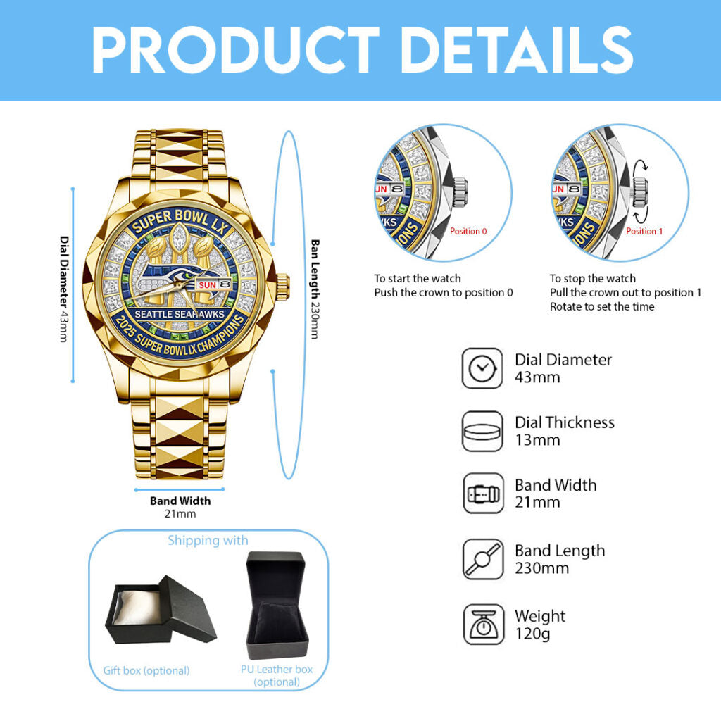 Seattle Seahawks 2025 Super Bowl LX Champions Alloy Luxury Quartz Watch - TMTHU3921