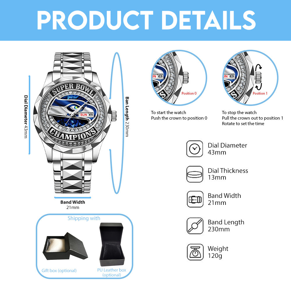 Seattle Seahawks 2025 Super Bowl LX Champions Alloy Luxury Quartz Watch - GNE5032