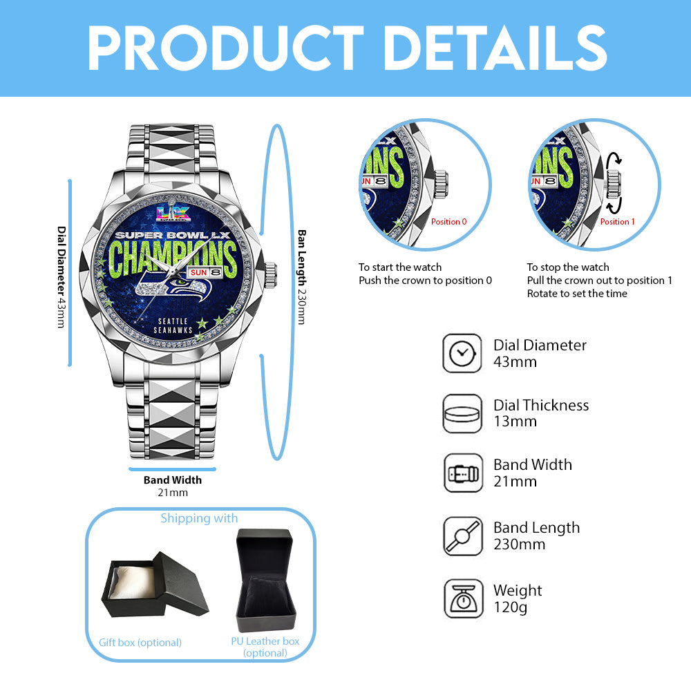 Seattle Seahawks 2025 Super Bowl LX Champions Alloy Luxury Quartz Watch - GNE5034