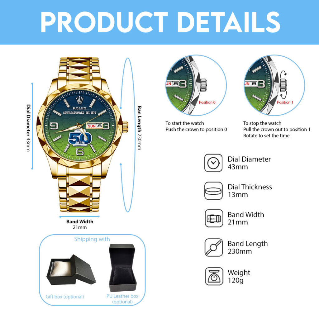 Seattle Seahawks 50th Anniversary Alloy Luxury Quartz Watch - TMTHU4000