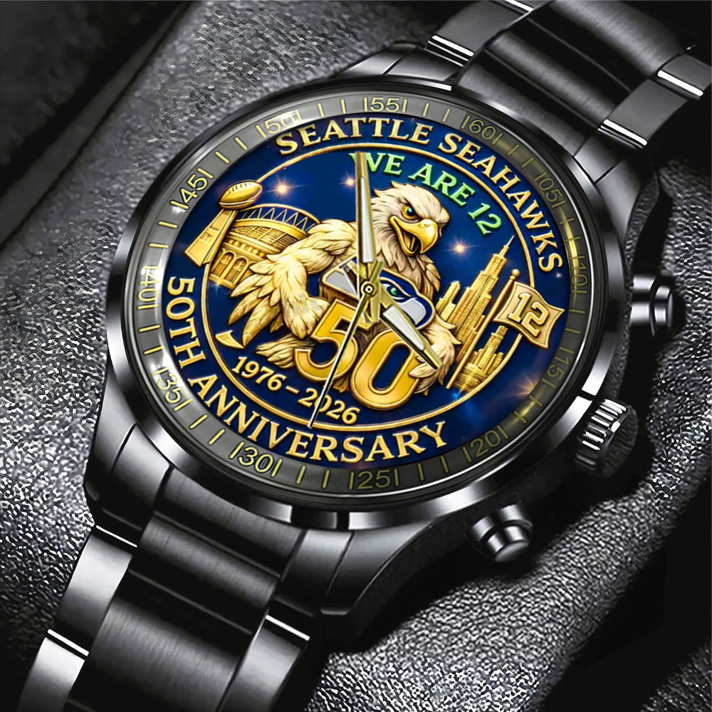Seattle Seahawks 50th Anniversary Black Stainless Steel Watch - TANTN20190