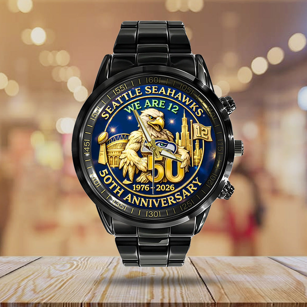 Seattle Seahawks 50th Anniversary Black Stainless Steel Watch - TANTN20190