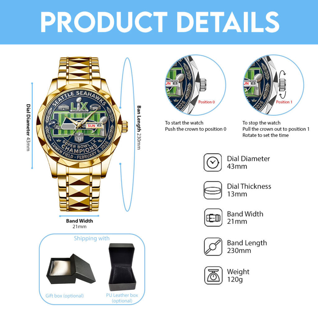 Seattle Seahawks Super Bowl LX Champions Alloy Luxury Quartz Watch - MAITM14818
