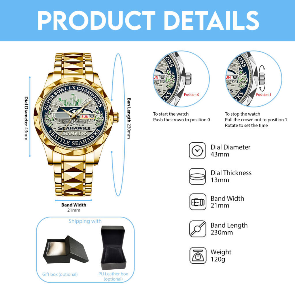 Seattle Seahawks Super Bowl LX Champions Alloy Luxury Quartz Watch - MAITM14824