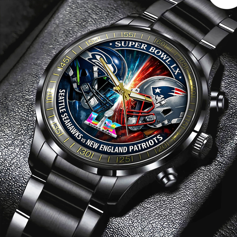 Seattle Seahawks x New England Patriots Super Bowl LX 2025 Black Stainless Steel Watch - TMTHU3472