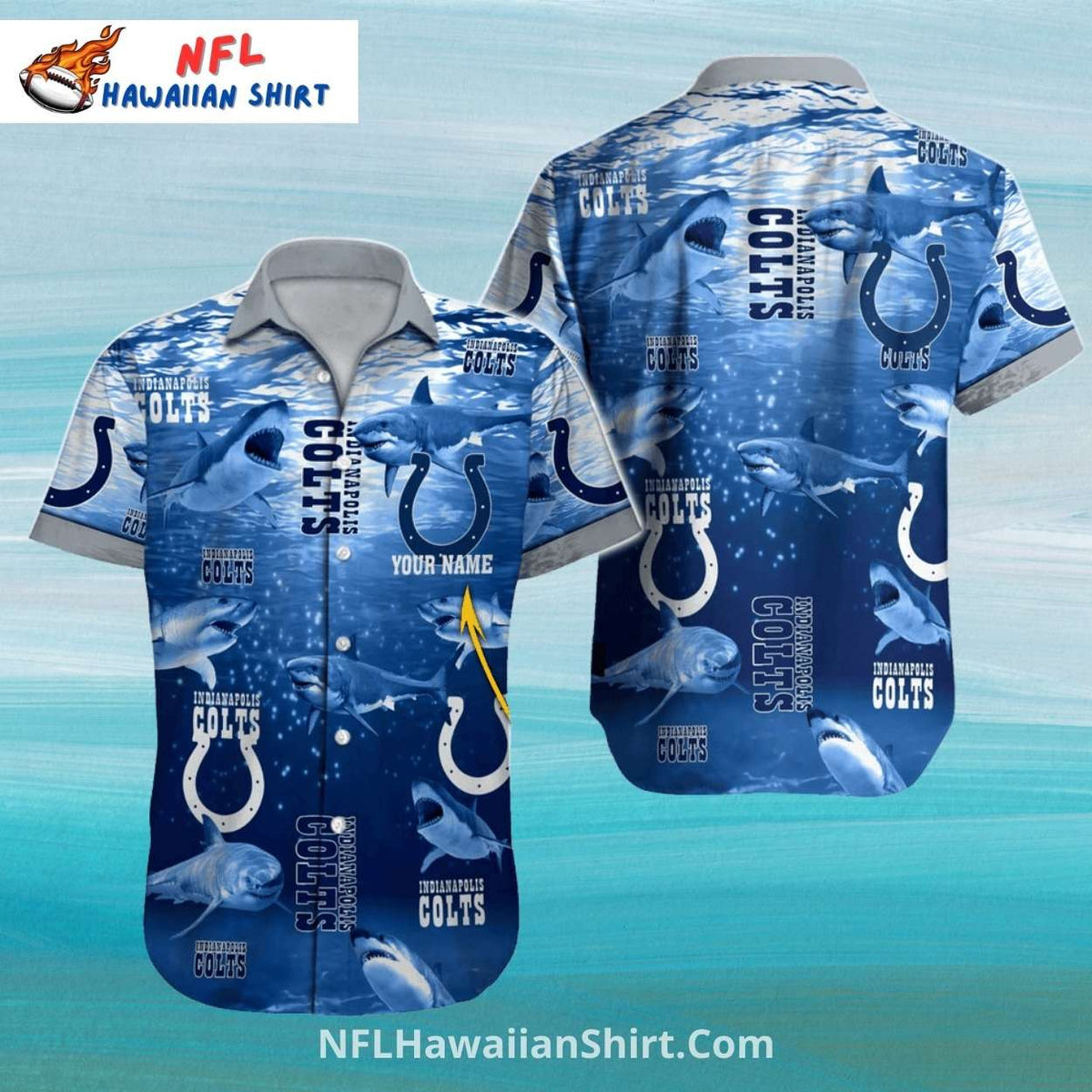 Shark Underwater Colts Hawaiian Shirt Custom Name Design