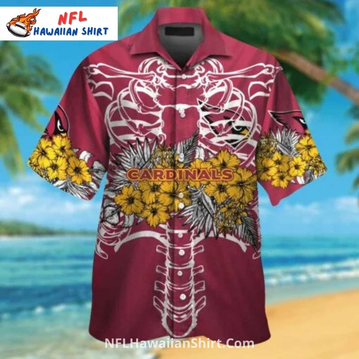 Skeleton Rib Cage Arizona Cardinals Hawaiian Shirt With Floral Print