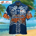 Skeleton Themed Broncos Aloha Shirt Floral Ribcage Design