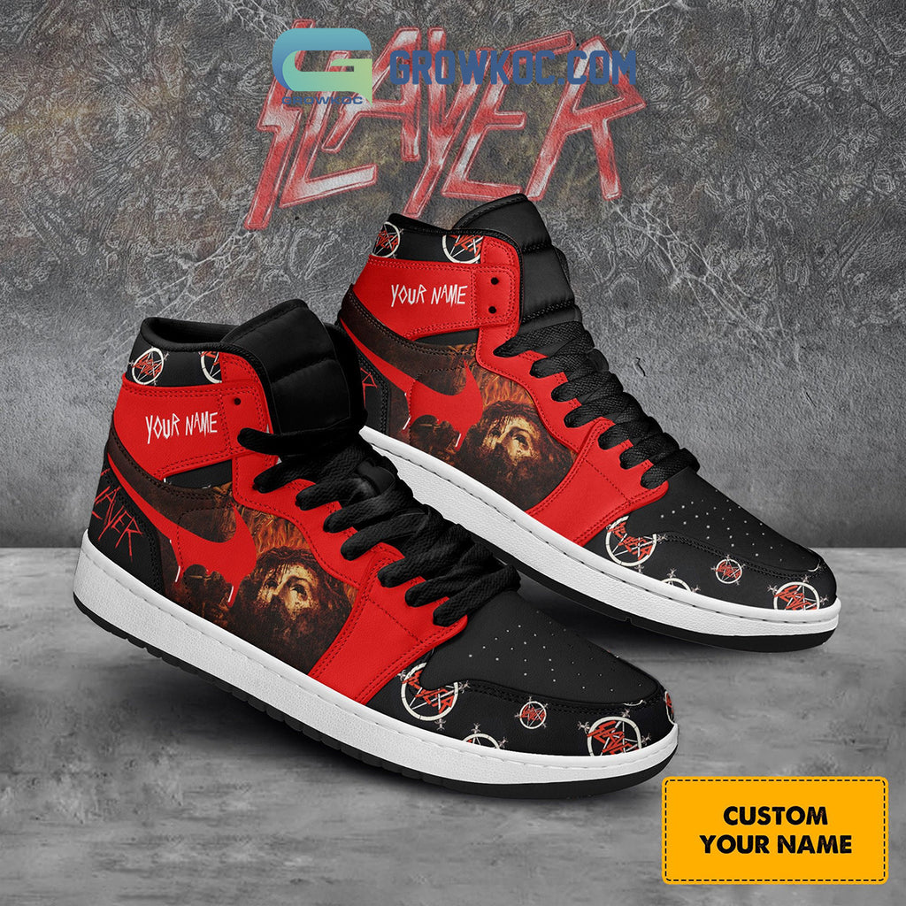 Slayer Rock Band Of The Devil Personalized Air Jordan 1 Shoes Black Design