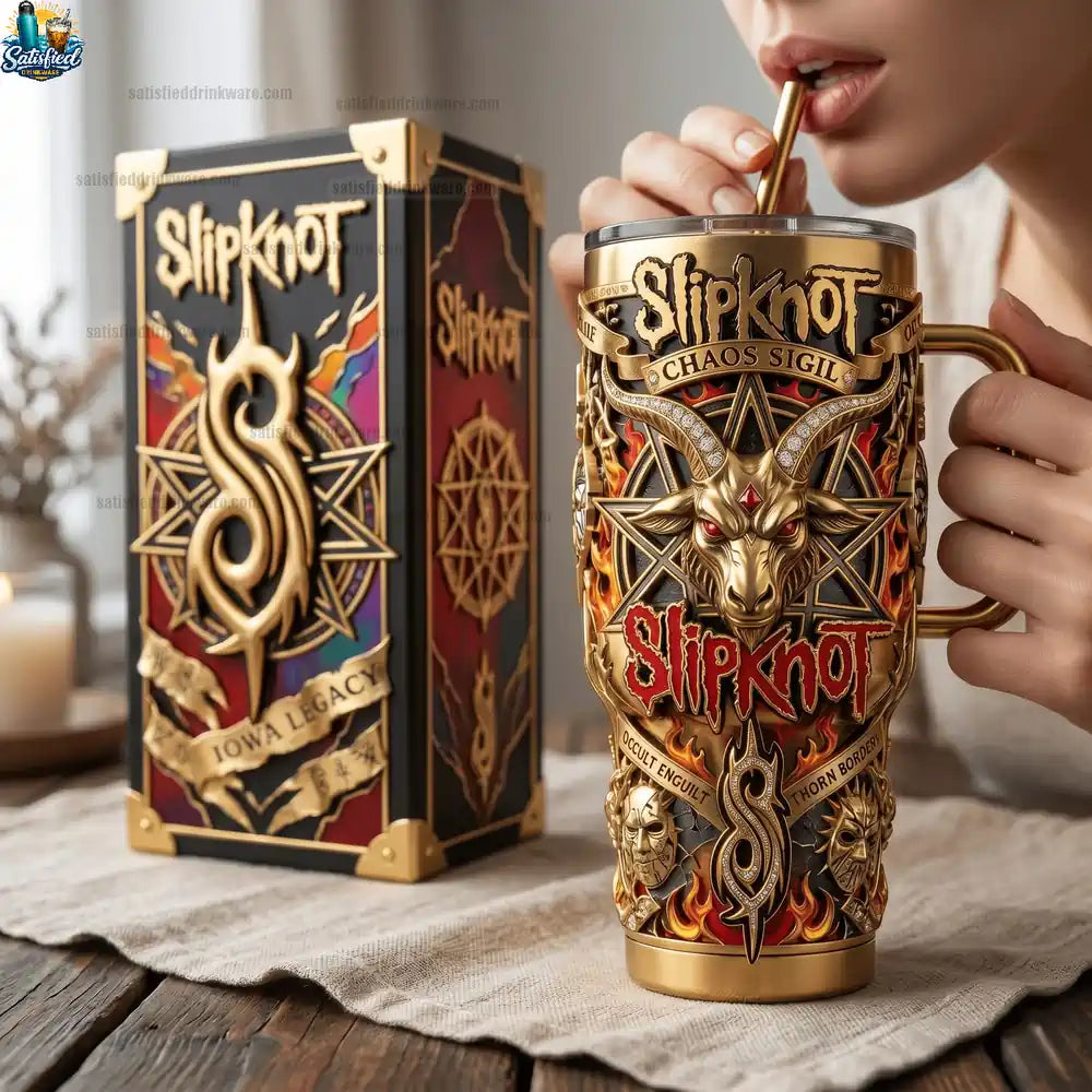 Slipknot Band Gold Insulated Heavy Metal Tumbler With Handle