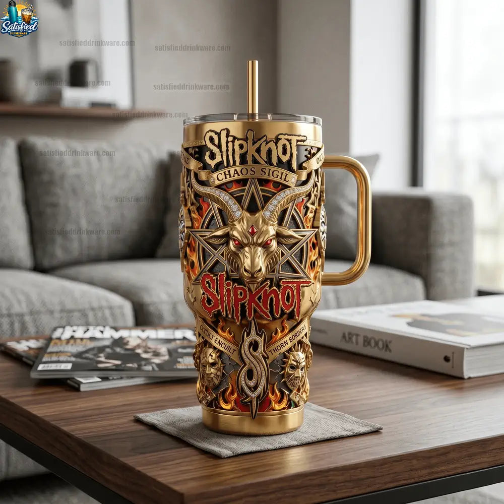 Slipknot Band Gold Insulated Heavy Metal Tumbler With Handle