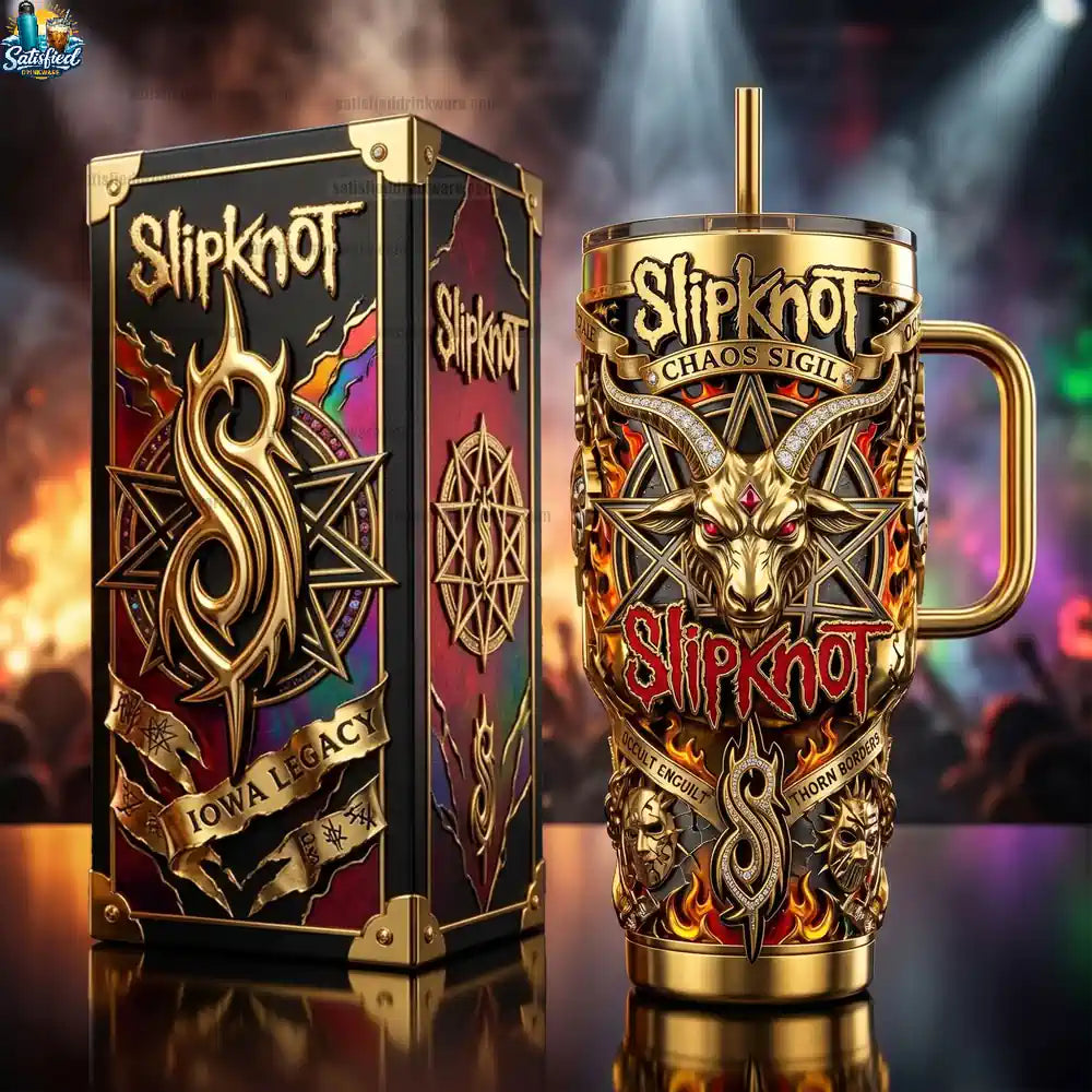 Slipknot Band Gold Insulated Heavy Metal Tumbler With Handle