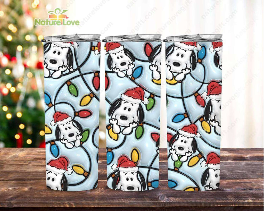 Snoopy Christmas Light 3D Tumbler Cartoon 20oz Tumblers
