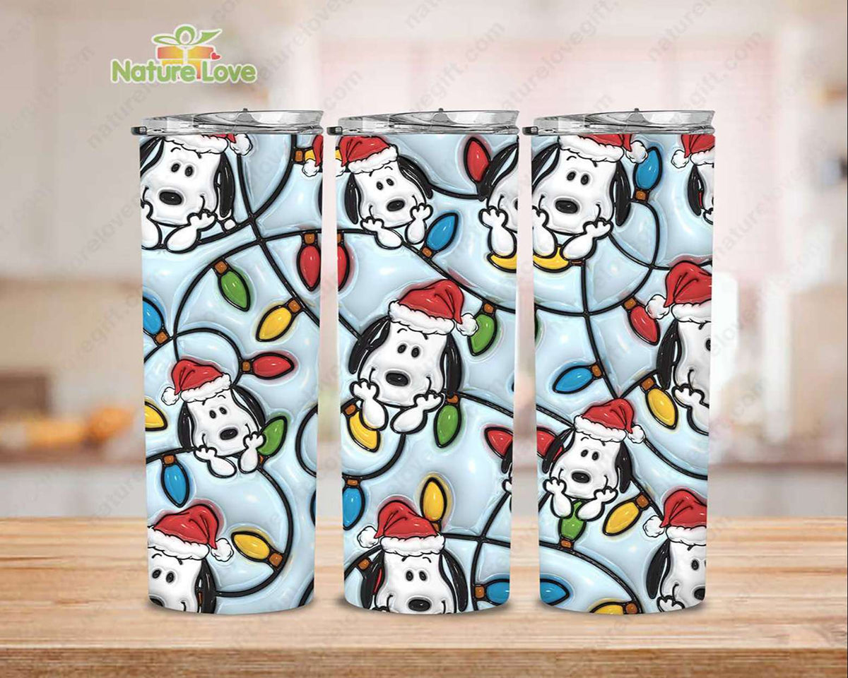 Snoopy Christmas Light 3D Tumbler Cartoon 20oz Tumblers