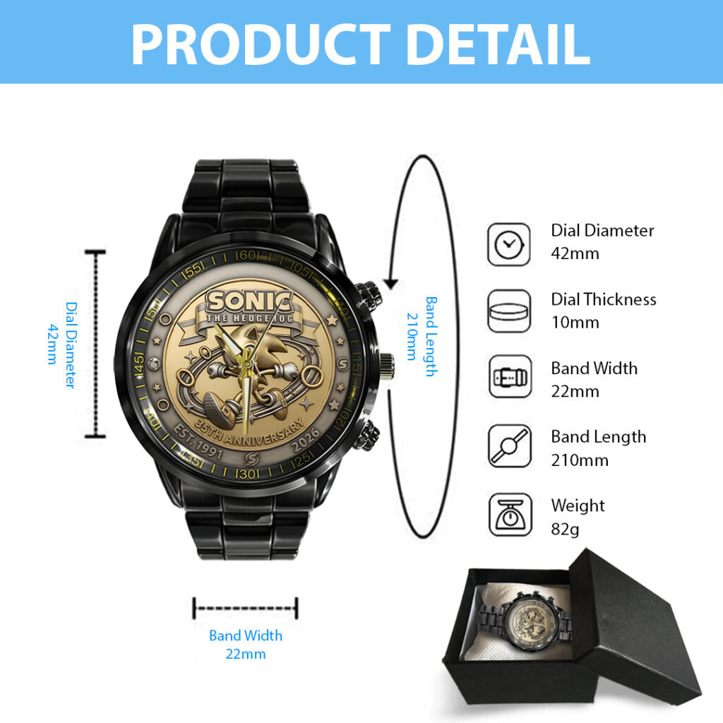 Sonic the Hedgehog 35th Anniversary Black Stainless Steel Watch - TANTN23992