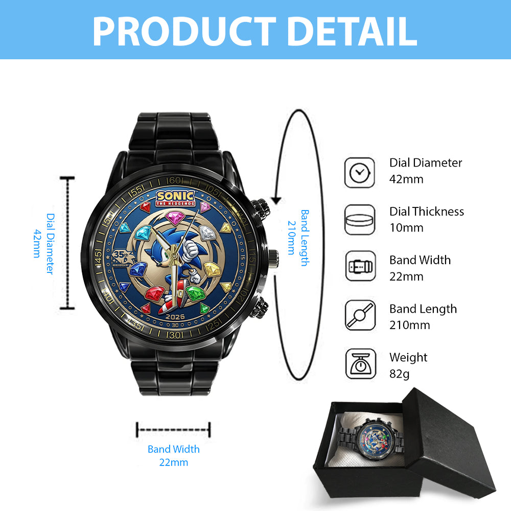 Sonic the Hedgehog 35th Anniversary Black Stainless Steel Watch - TMTHU7153