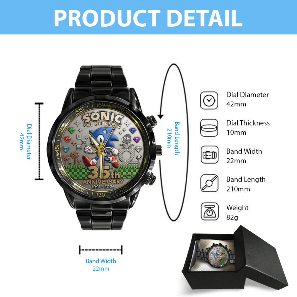 Sonic the Hedgehog 35th Anniversary Black Stainless Steel Watch - TANTN23989