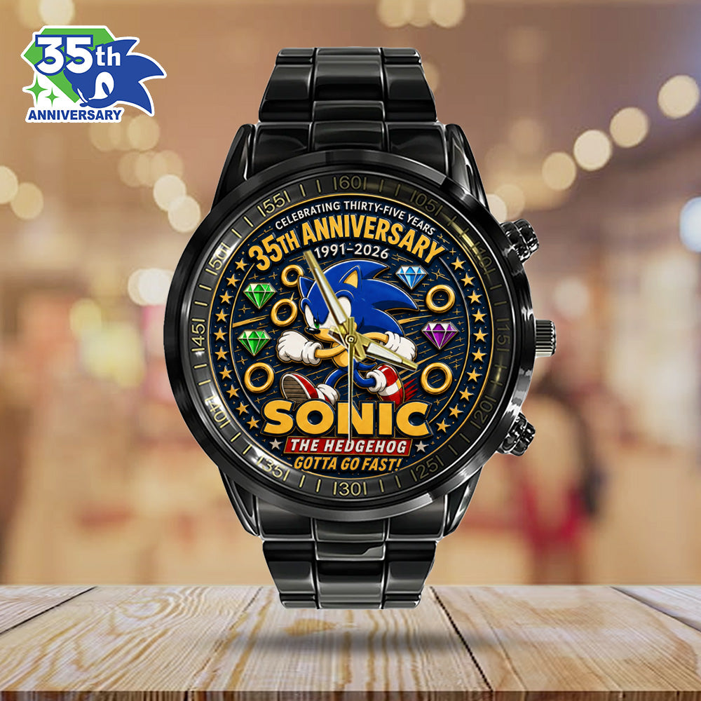 Sonic the Hedgehog 35th Anniversary Black Stainless Steel Watch - GNE7228