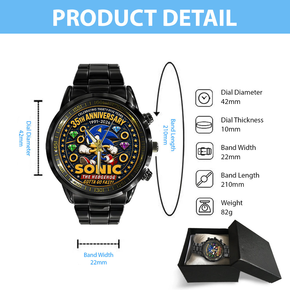 Sonic the Hedgehog 35th Anniversary Black Stainless Steel Watch - GNE7228