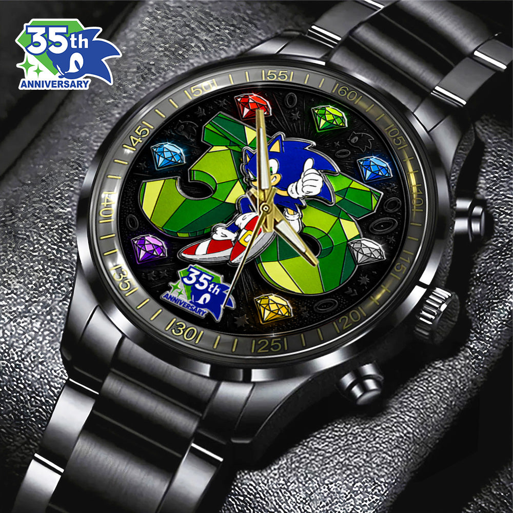Sonic the Hedgehog 35th Anniversary Black Stainless Steel Watch - GNE7230