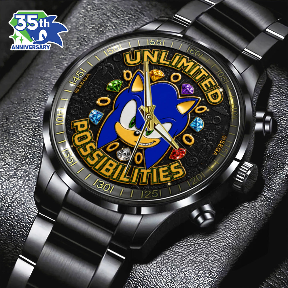Sonic the Hedgehog 35th Anniversary Black Stainless Steel Watch - GNE7313
