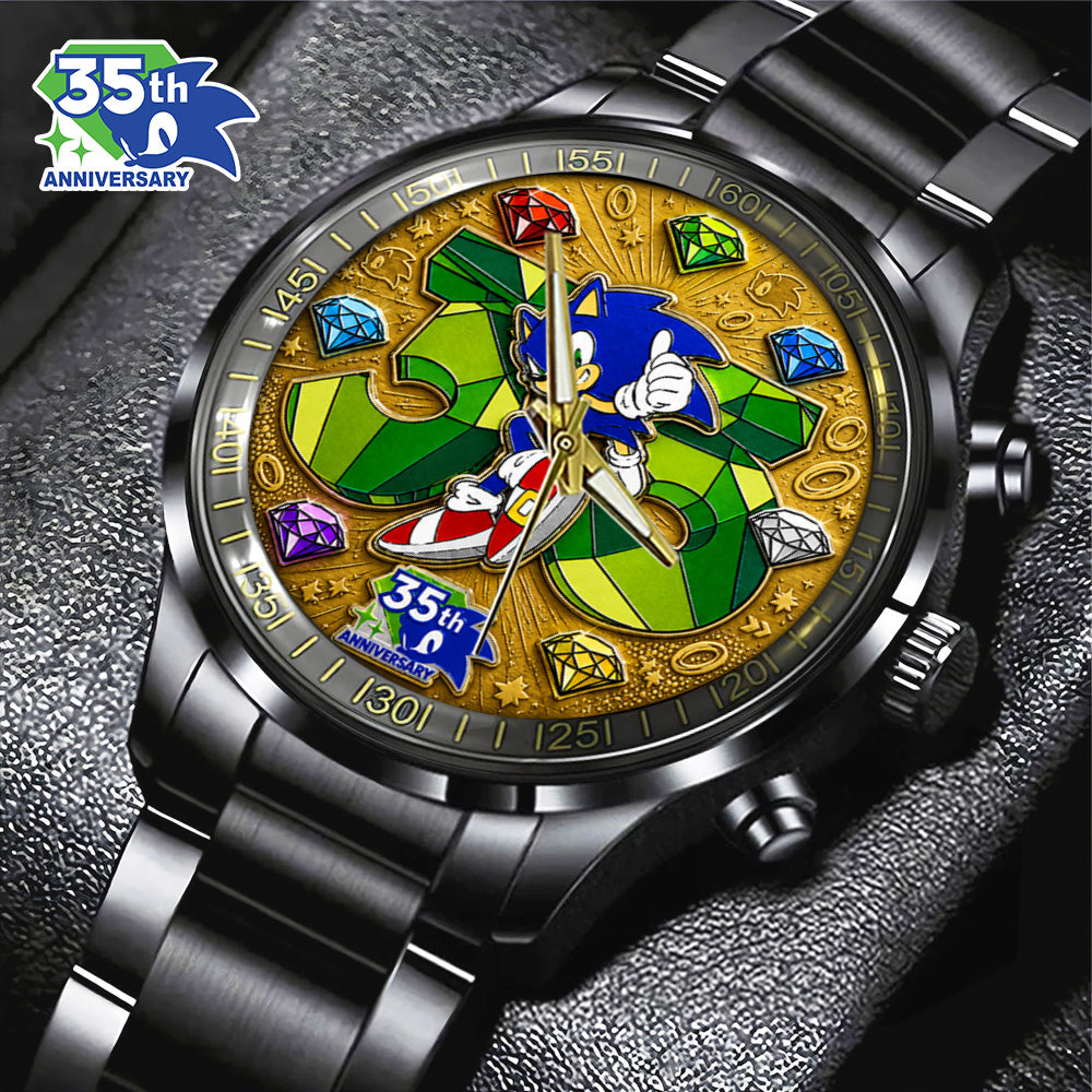 Sonic the Hedgehog 35th Anniversary Black Stainless Steel Watch - GNE7348